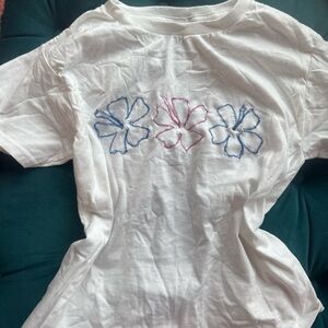White Floral Embroidered Women's Top